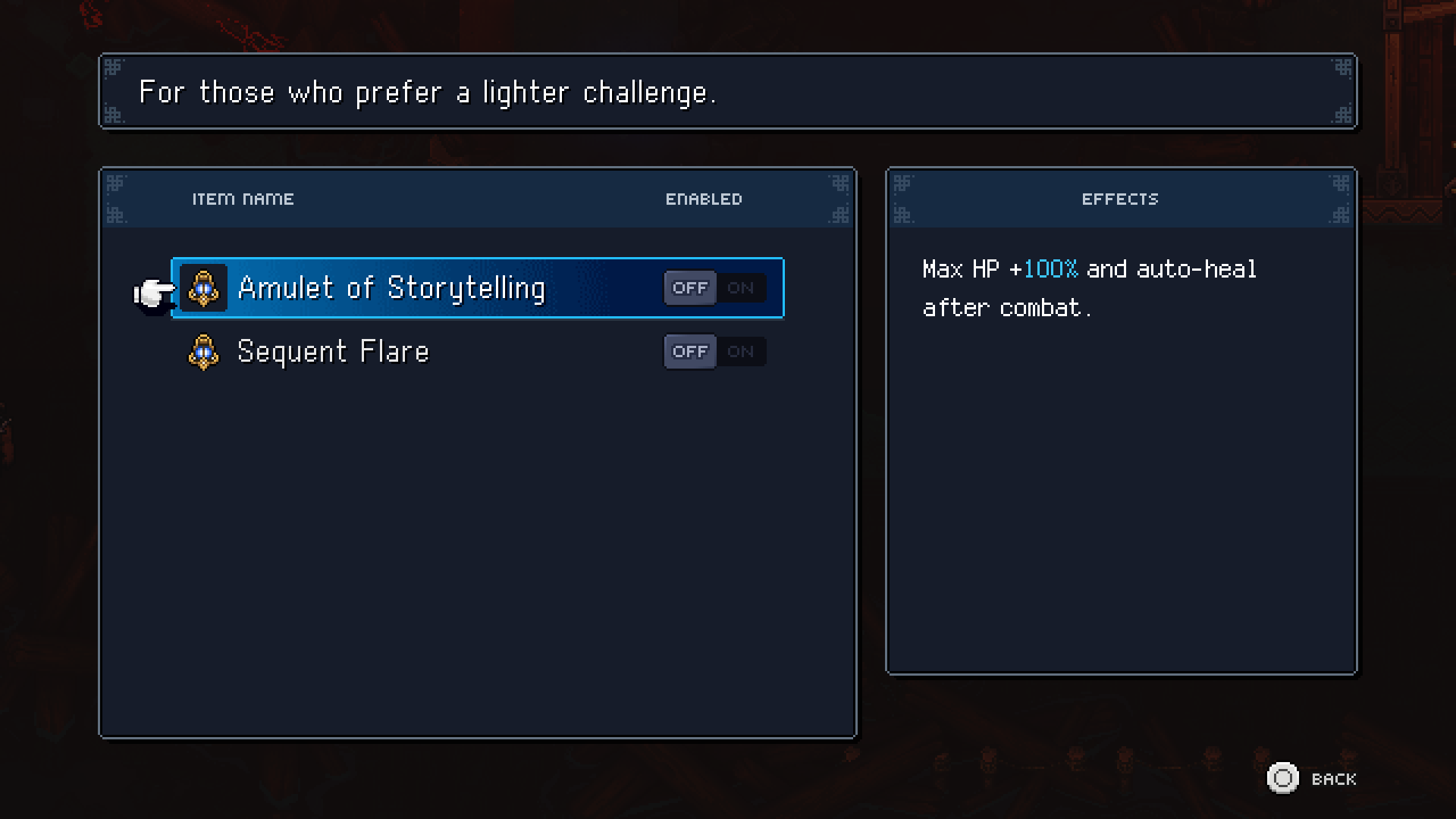 Sea of Stars accessibility relics menu