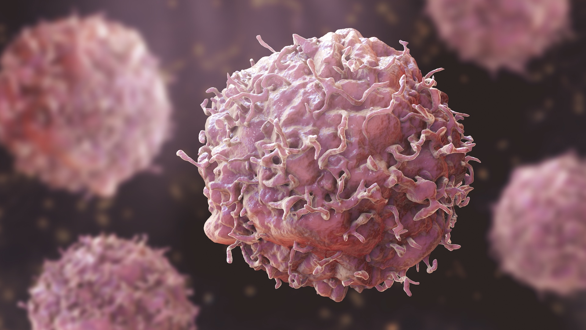 a 3d illustration of cancer cells depicted in pink