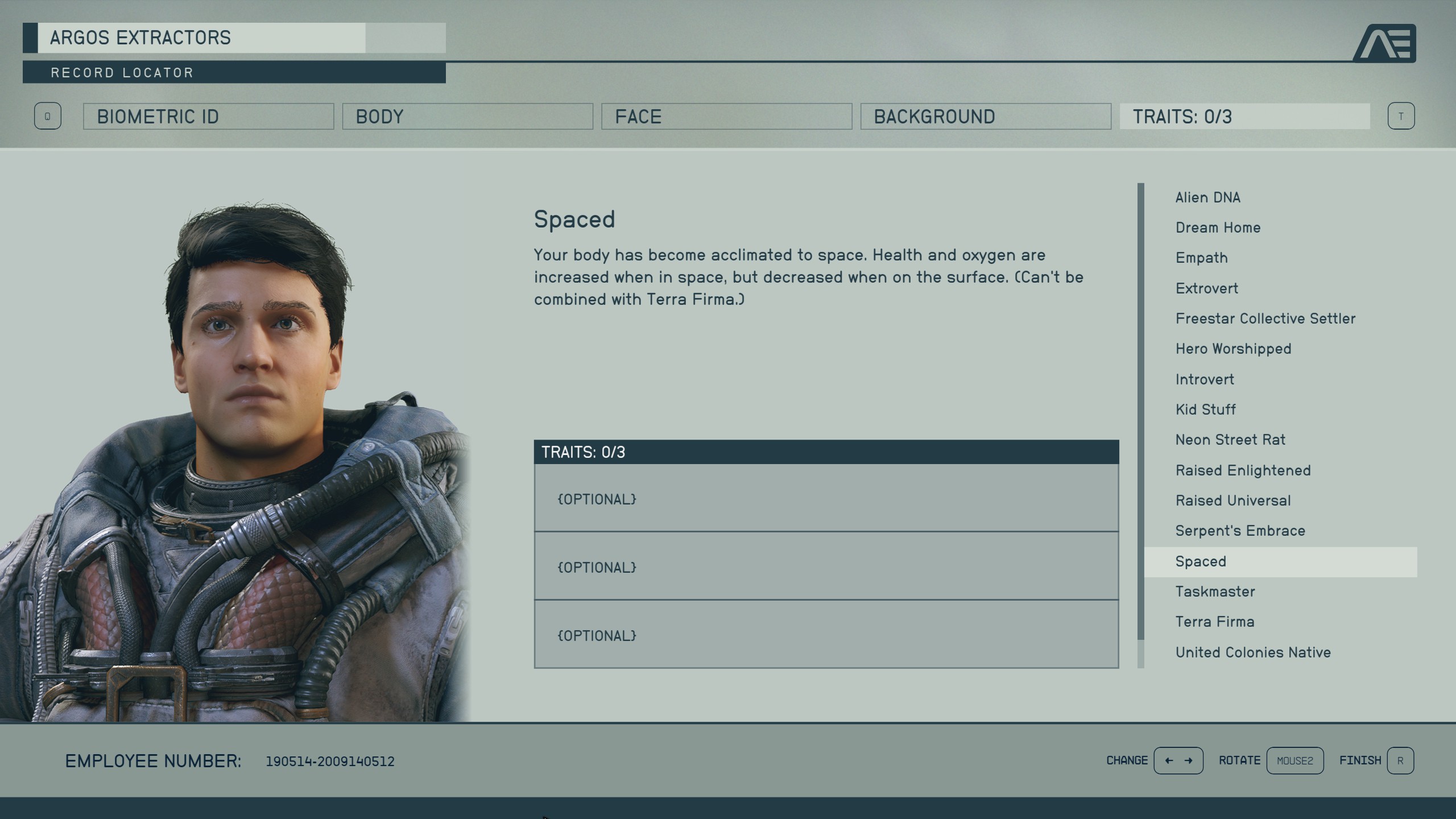 A solid-looking man with the Spaced trait