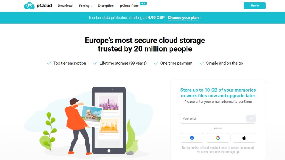 pCloud website screenshot.