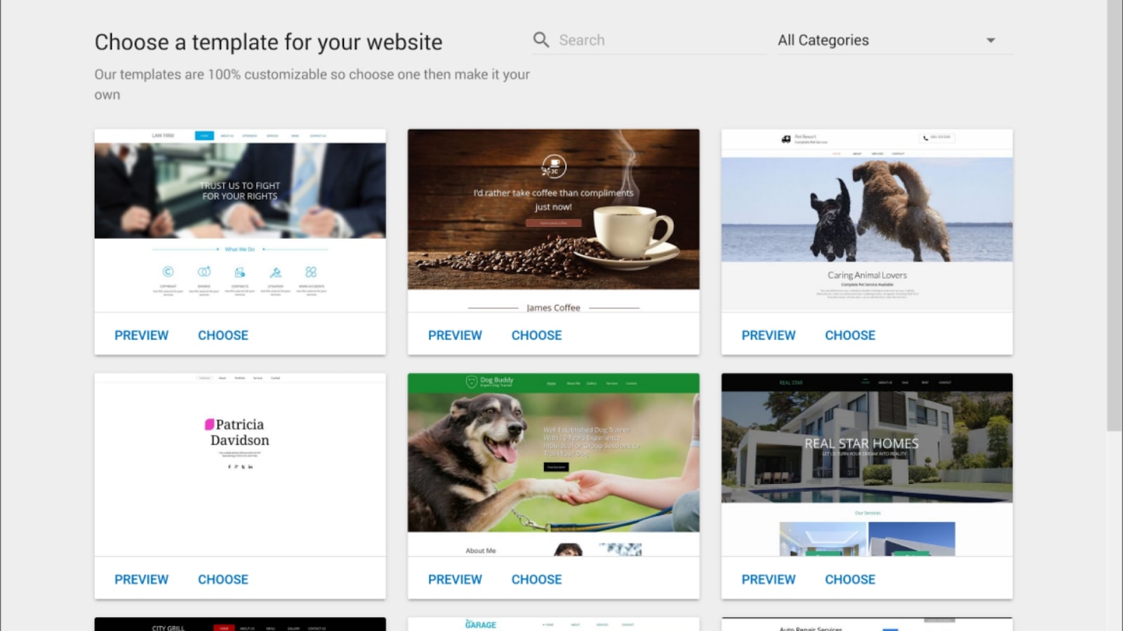 A selection of HostGator's website templates
