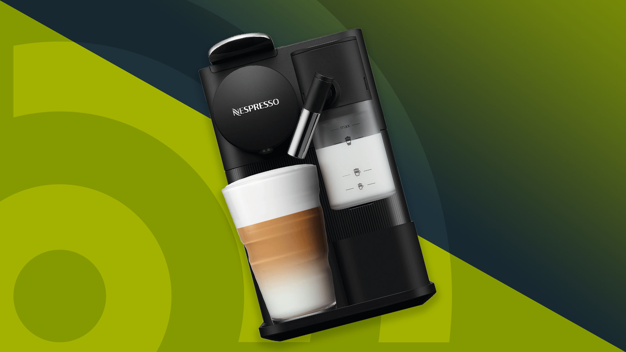 Nespresso coffee machine on green gradient background