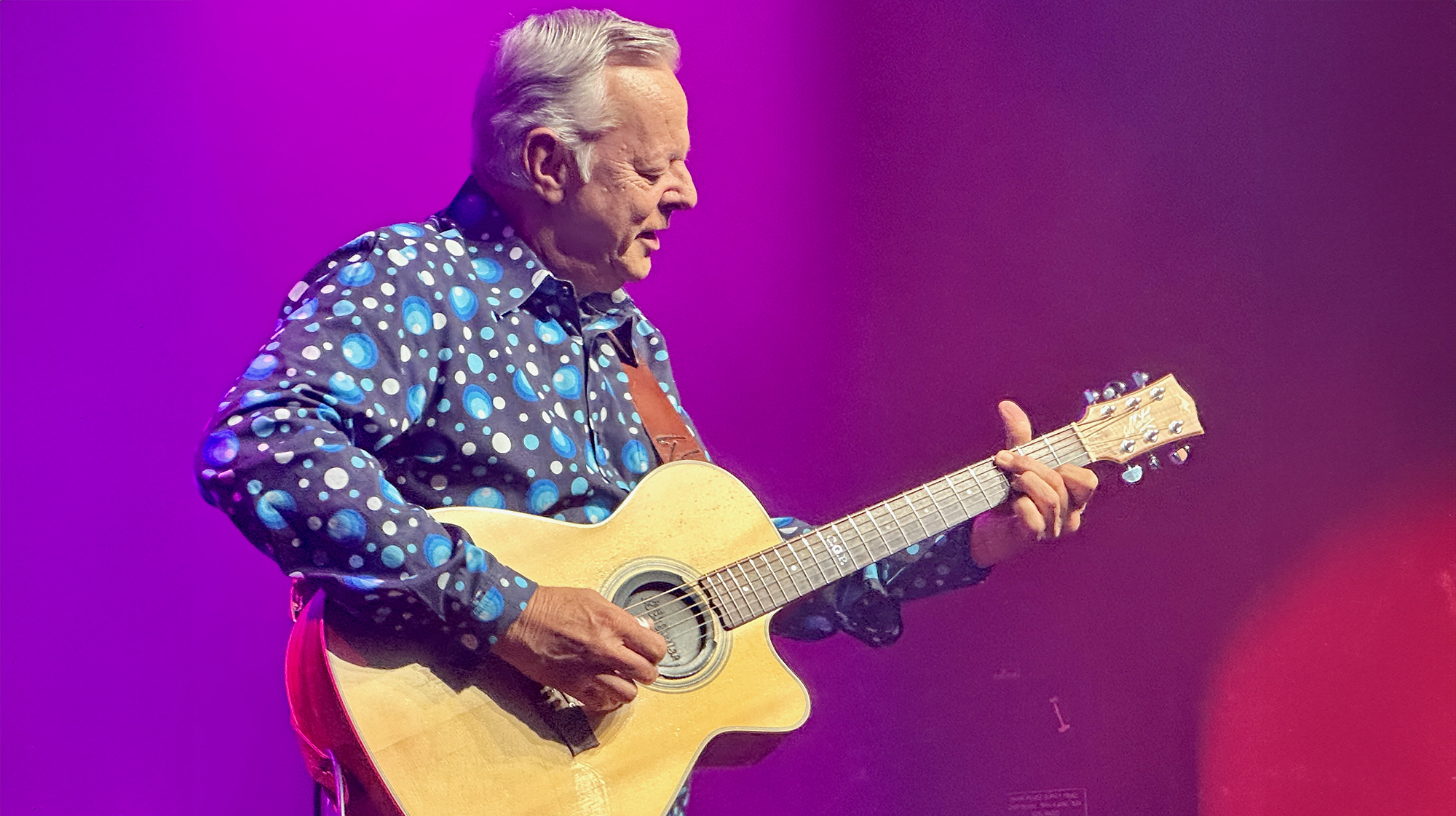 Tommy Emmanuel performs at the Guild Theatre in Menlo Park, California, at the outset of a major world tour, January 10, 2025