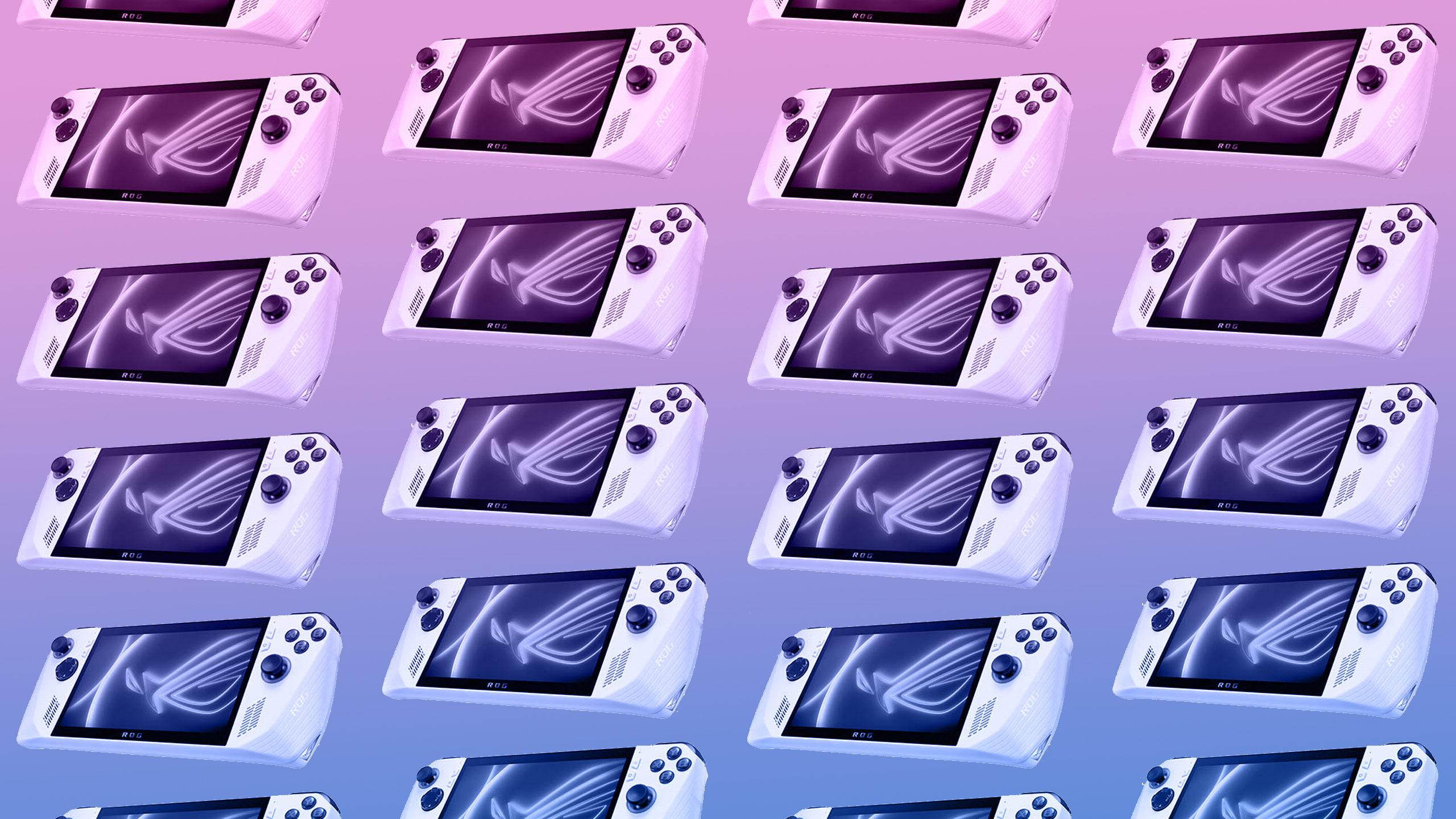 The ROG Ally as a pattern with pink and purple