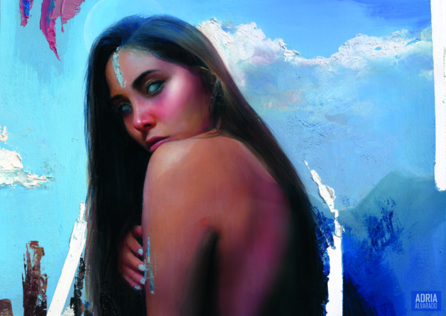 First impressions Adria Alvarado; a woman turns her back and glances over her shoulder