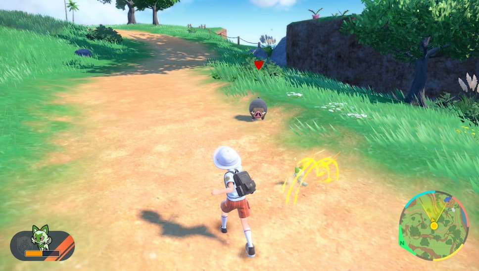 Pokemon Scarlet and Violet: Sprigatito fighting Lechonk