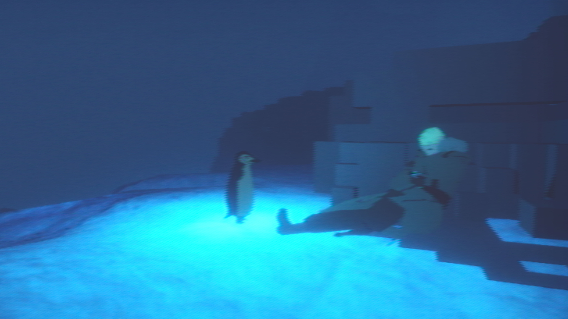 A penguin stands near the corpse of a fallen antarctic explorer in Penguin Colony.