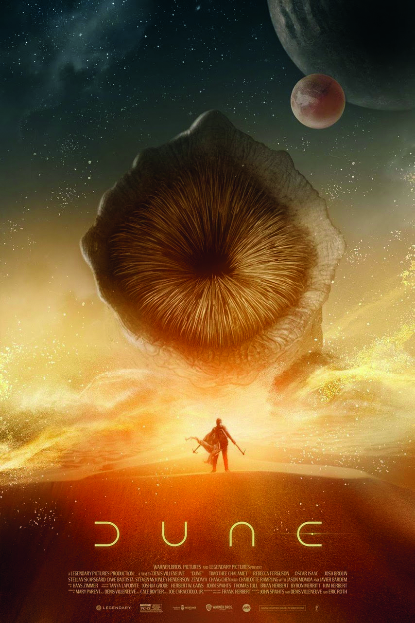 Greg Ruth; Dune movie poster with figure in the sunrise and sandworm
