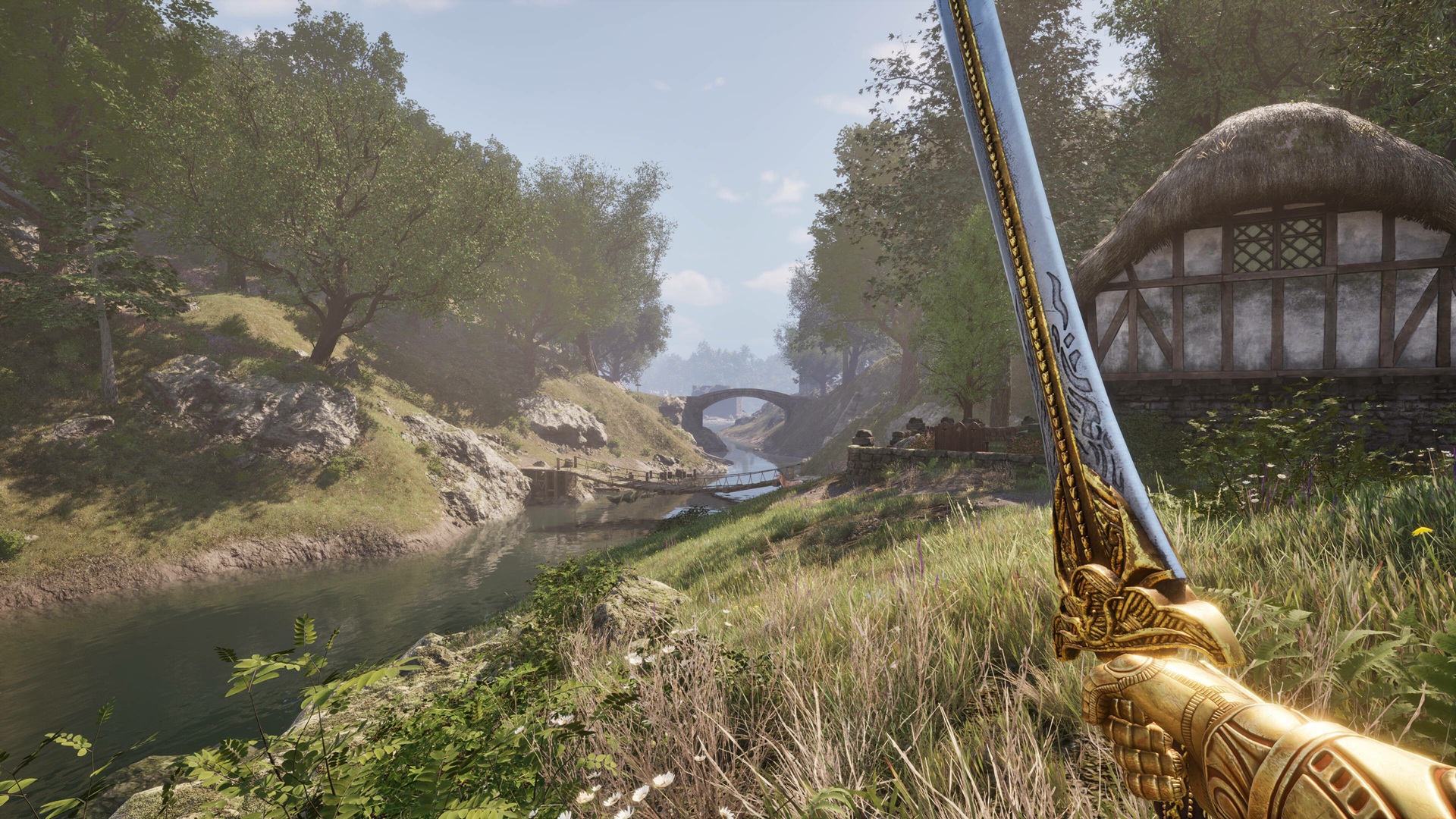 The Elder Scrolls 4: Oblivion Remastered first-person view of sword