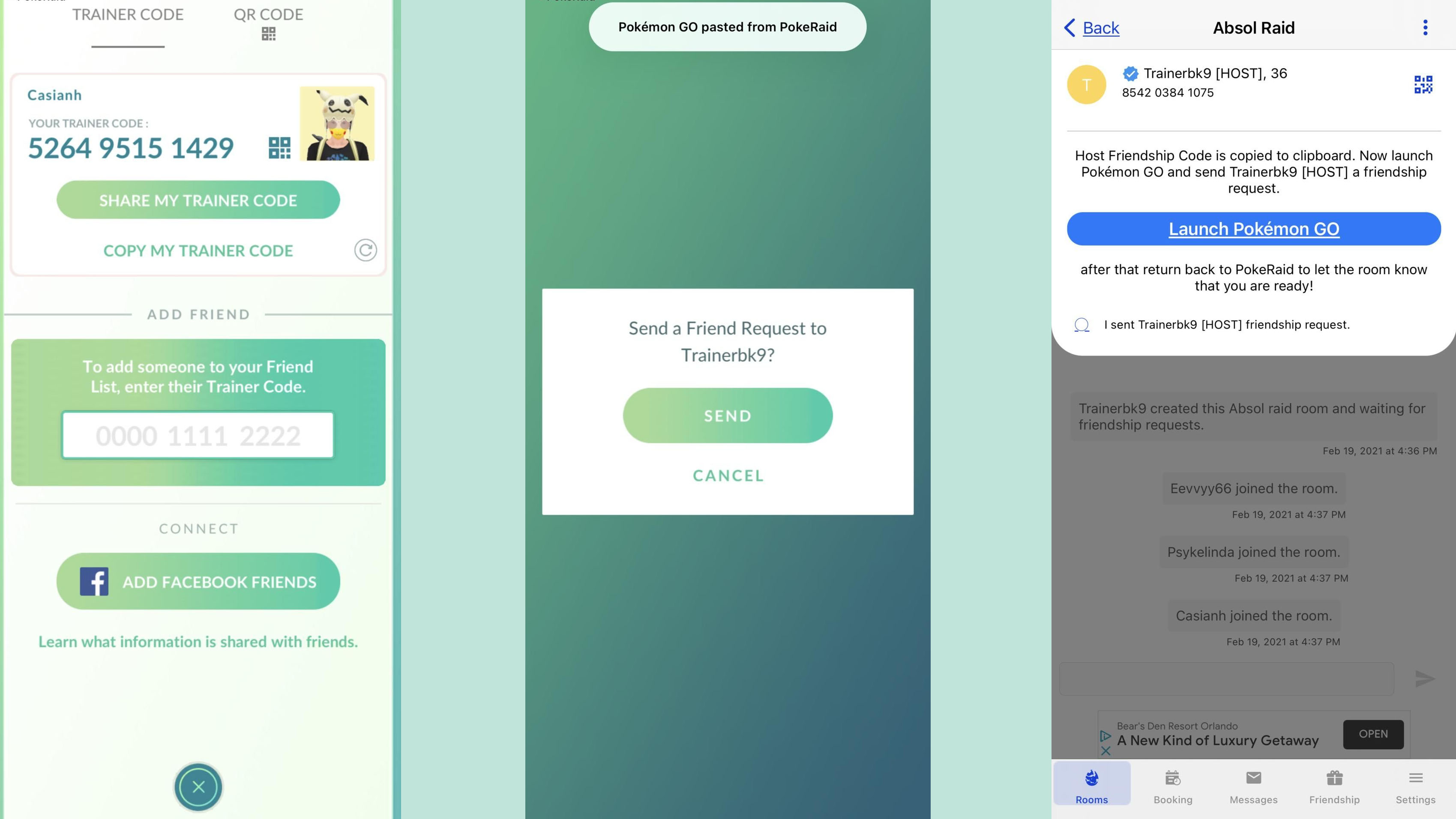 PokeRaids: Pasting friend codes and sending invite