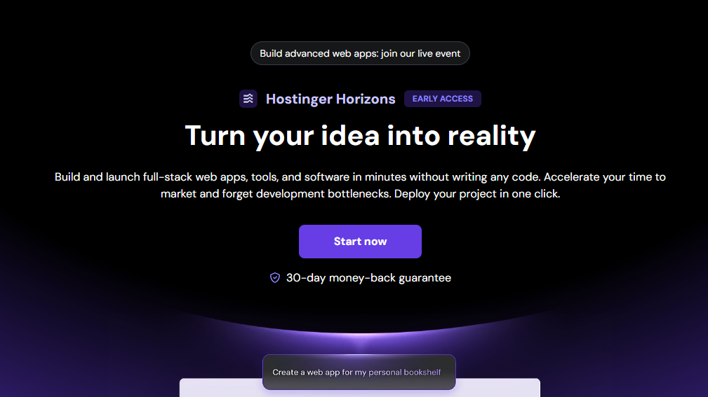 Welcome page of the Hostinger Horizons no-code platform