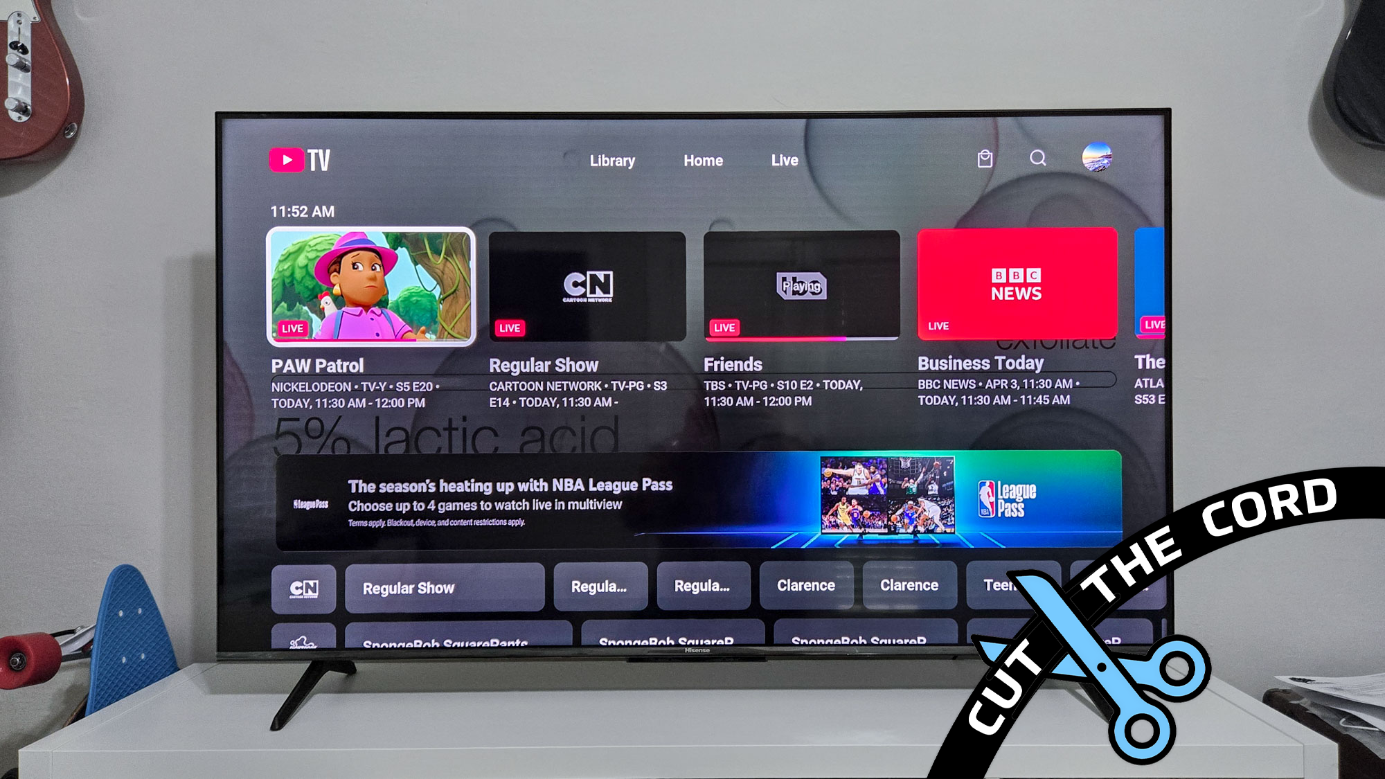 YouTube TV with a Cut the cord logo super imposed in the lower right corner