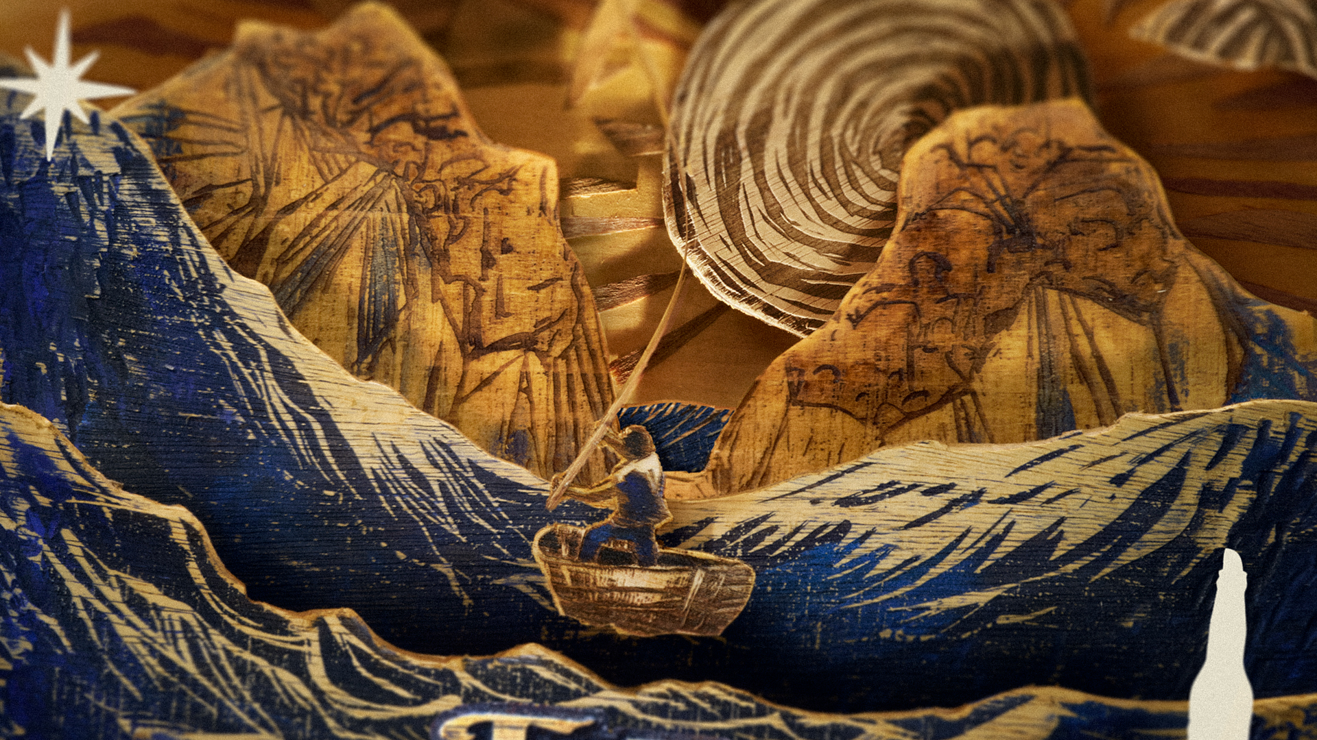 Close up image from an advert for Corona beer featuring woodcut stopmotion animation