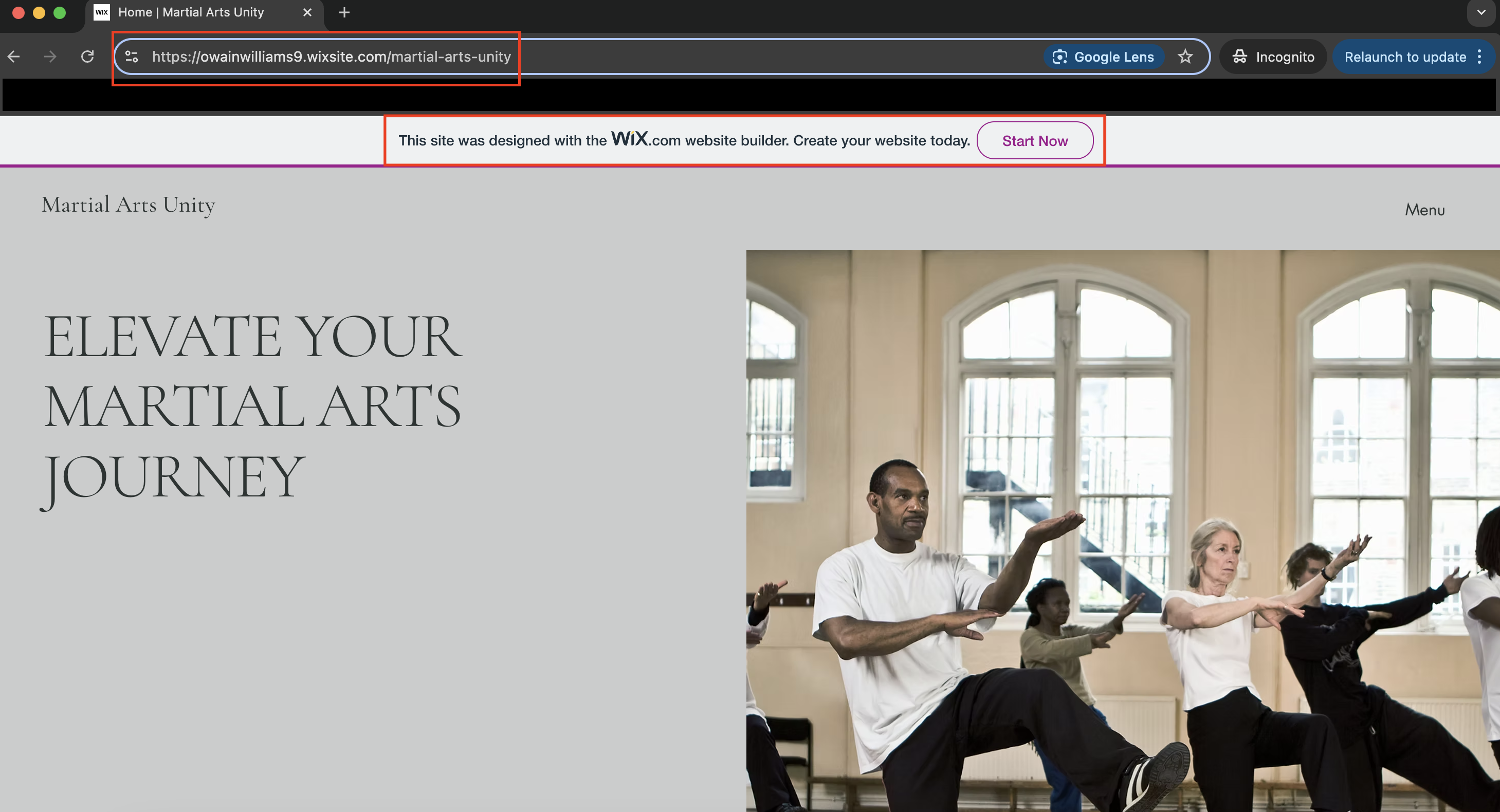 Skärmdump av en webbplats skapad gratis med Wix.