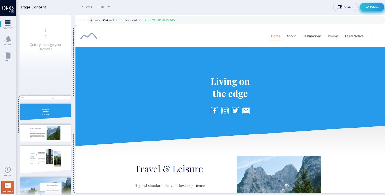 IONOS user interface