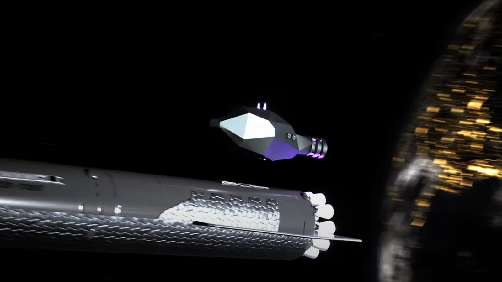 An illustration of a Sunbird rocket attaching to another rocket