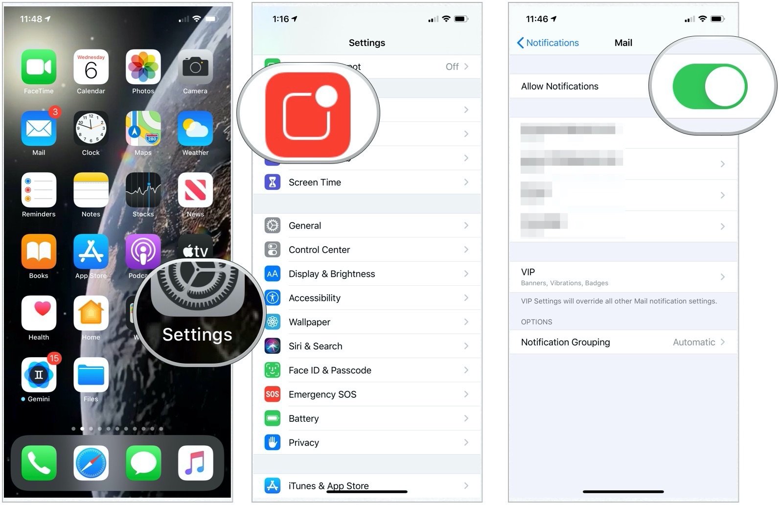 Select Mail under the iPhone Settings app's notifications