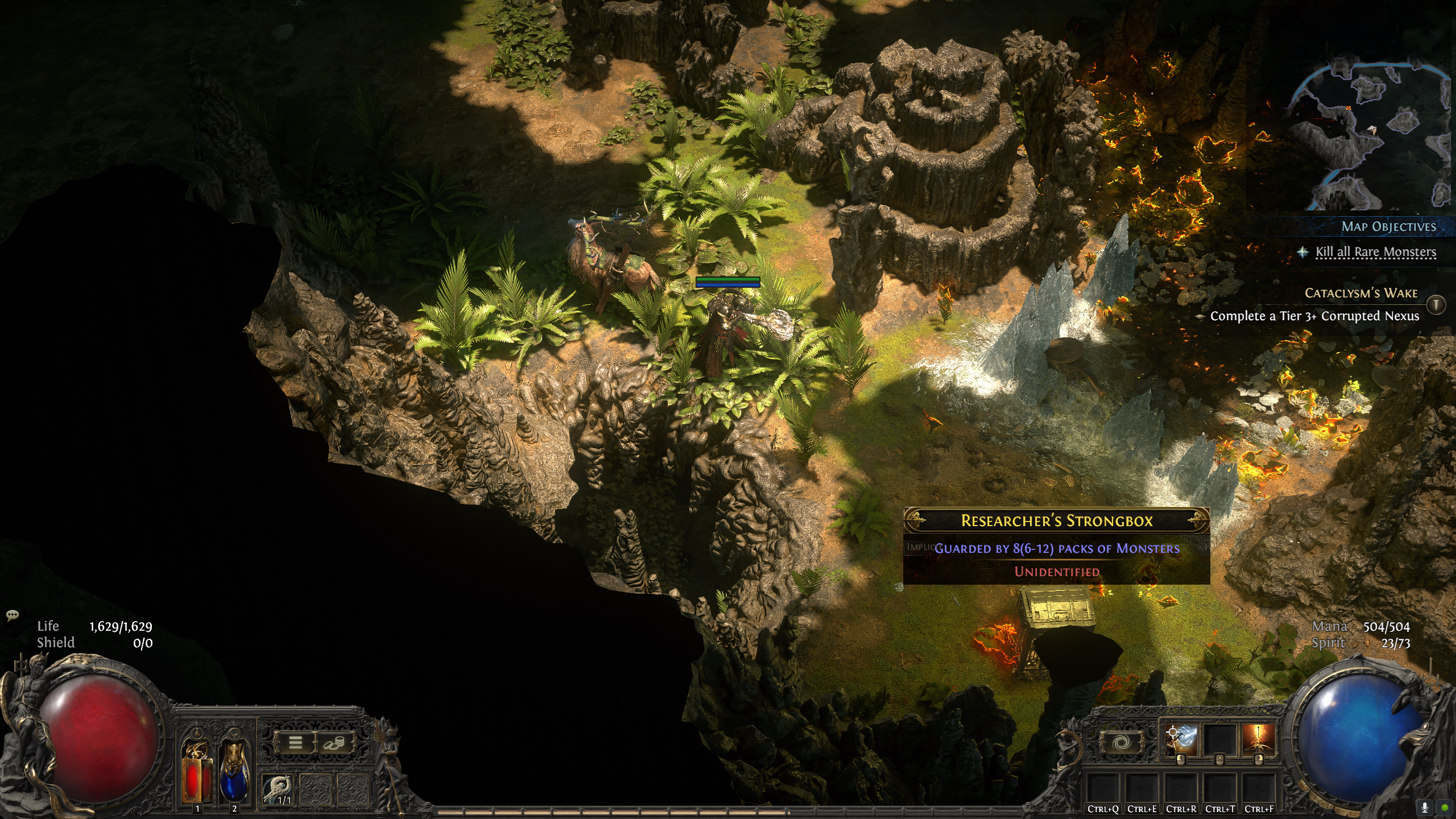 A huntress approaches a strongbox in Path of Exile 2.