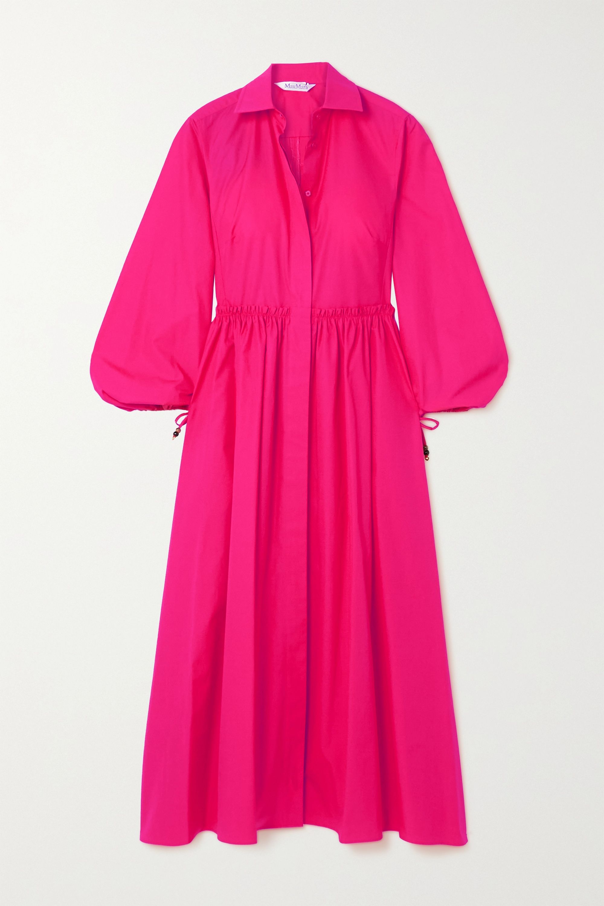 Max Mara + Bairo Gathered Cotton-Poplin Shirt Dress