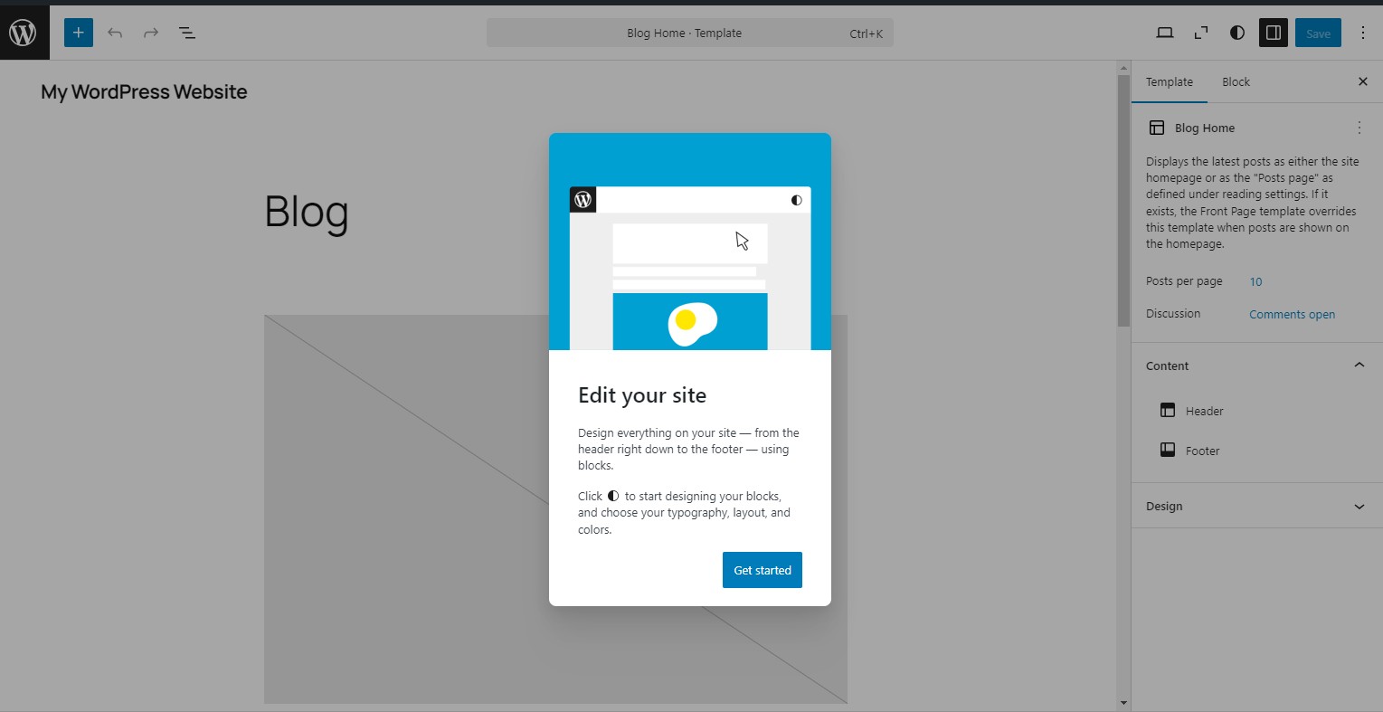 An image of the WordPress no-code page editor