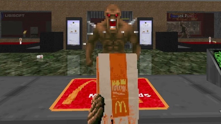 Serving fries to a Doom imp.