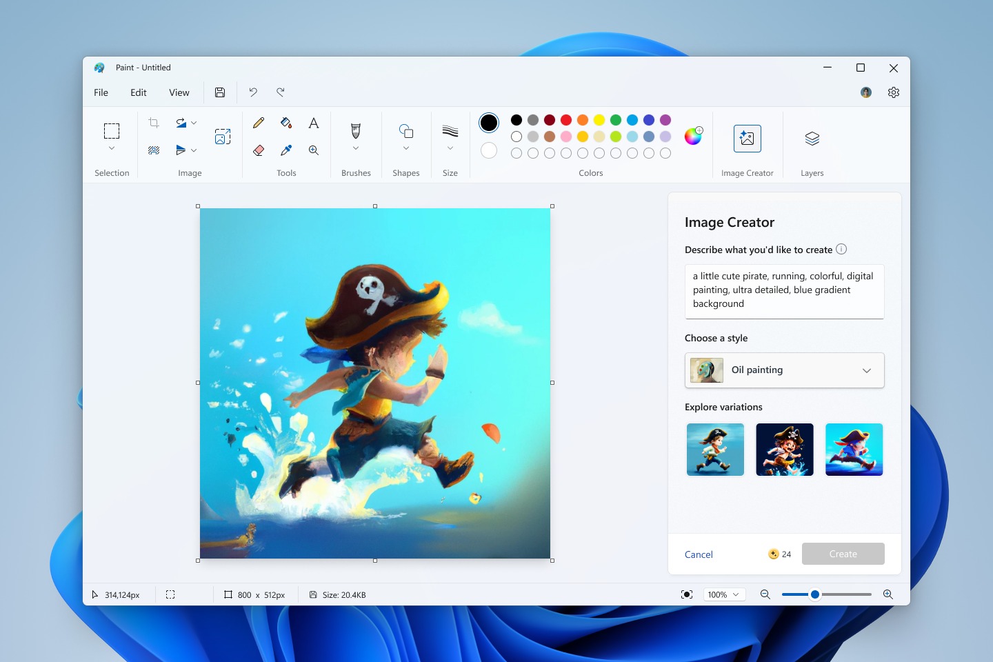 Microsoft cocreator tool in Paint