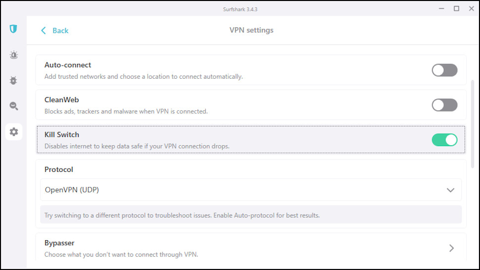 Killswitch i Surfsharks Windows-app.